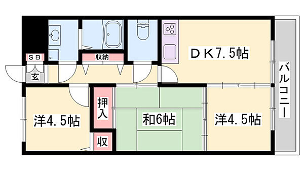 兵庫県姫路市東今宿3丁目(賃貸マンション3DK・3階・55.00㎡)の写真 その2