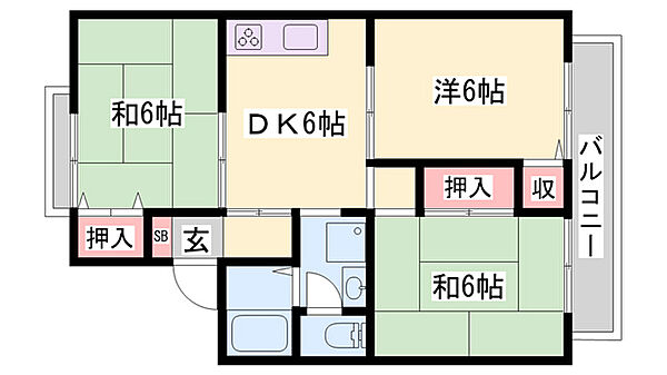 メロディ白国 ｜兵庫県姫路市白国1丁目(賃貸アパート3DK・2階・53.46㎡)の写真 その2