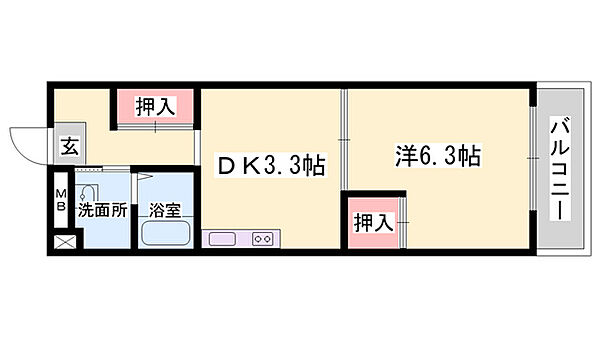 兵庫県姫路市南畝町2丁目(賃貸マンション1DK・6階・31.45㎡)の写真 その2