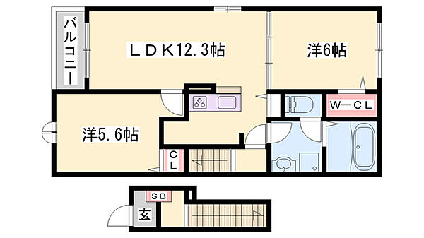 グランデフォルトーネＡ ｜兵庫県姫路市勝原区山戸(賃貸アパート2LDK・2階・56.44㎡)の写真 その2