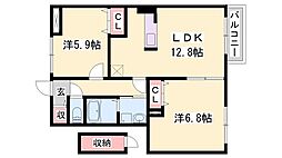 エメラルド雅 2LDKの間取図画像