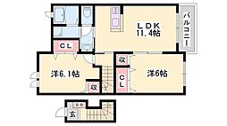 クラール坂上1 2LDKの間取図画像