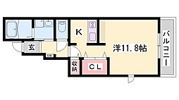 アモネスヒルズ姫路2 1Kの間取図画像