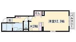 ブルーメ野里C 1Kの間取図画像