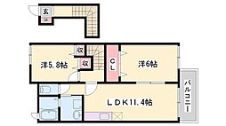 クリアネス2 2LDKの間取図画像