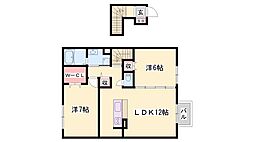 セジュール加佐A 2LDKの間取図画像