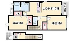 グレイスフル弐番館 2LDKの間取図画像
