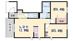 ピッソマリオB 2LDKの間取図画像