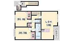 エテルネルB棟 2LDKの間取図画像