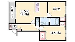 モンノールB棟 2LDKの間取図画像