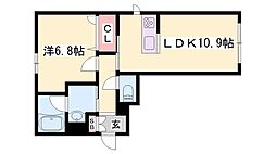 エスポワール木梨 1LDKの間取図画像