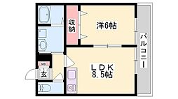 フレンドリー中島 1LDKの間取図画像