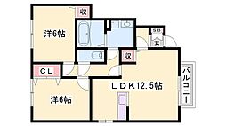 グランモア航B棟 2LDKの間取図画像
