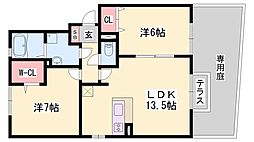 ルピナウエストリバー 2LDKの間取図画像