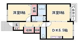 プラシード和上郡B 2DKの間取図画像