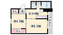 ヴィラナリー上郡2棟 2DKの間取図画像