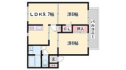 フラワーヴィレッジ芙琴A 2LDKの間取図画像