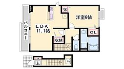 サンパティーク・カーサA 1LDKの間取図画像