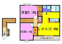 サンファミリアC 2LDKの間取図画像