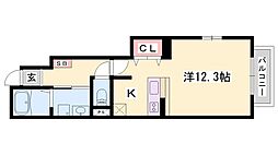 アクシス 1Kの間取図画像