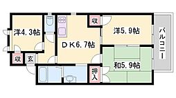 ガーデンハイツ緑ケ丘C棟 3DKの間取図画像