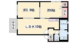 シャーメゾン桜B棟 2LDKの間取図画像