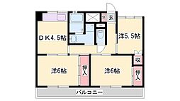 ビレッジハウス中村1号棟 3DKの間取図画像
