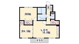 リバーサイドヴィラ東館 2LDKの間取図画像
