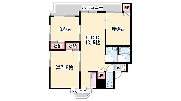 兵庫県姫路市八家(賃貸マンション3LDK・5階・75.10㎡)の写真 その2