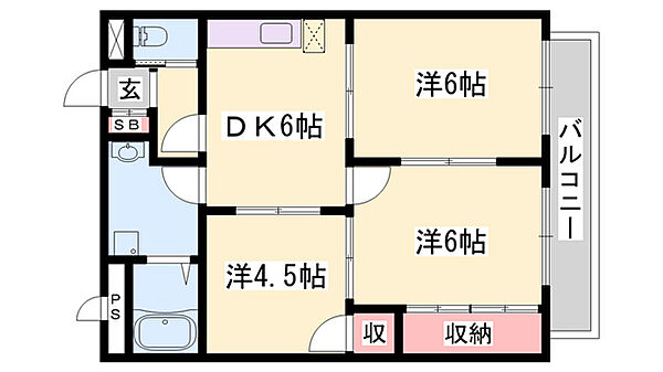 プラザ亀山 ｜兵庫県姫路市亀山1丁目(賃貸アパート3DK・2階・51.34㎡)の写真 その2