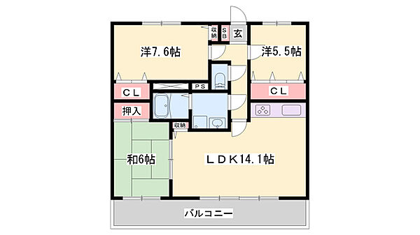 兵庫県姫路市広畑区蒲田3丁目(賃貸マンション3LDK・2階・72.90㎡)の写真 その2