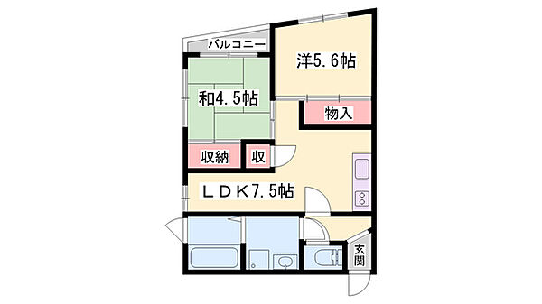 兵庫県姫路市野里慶雲寺前町(賃貸マンション2LDK・3階・43.00㎡)の写真 その2