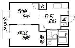 エルディム大石 2DKの間取図画像
