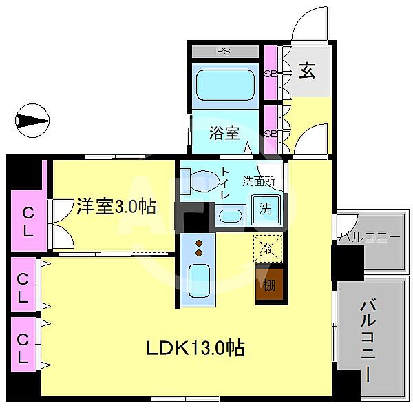 ラクメンビル ｜大阪府大阪市西区京町堀1丁目(賃貸マンション1LDK・5階・44.19㎡)の写真 その2