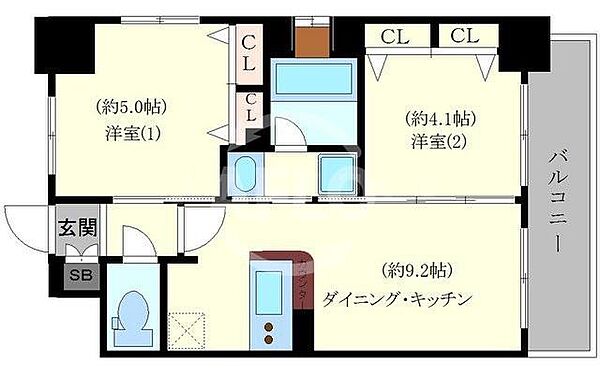 エステムコート阿波座プレミアム ｜大阪府大阪市西区本田1丁目(賃貸マンション2DK・4階・43.59㎡)の写真 その2