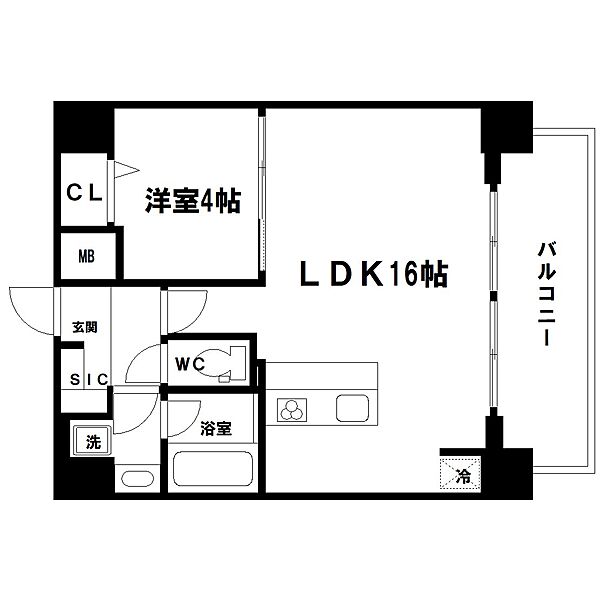 大阪府大阪市中央区徳井町1丁目(賃貸マンション1LDK・2階・45.97㎡)の写真 その2