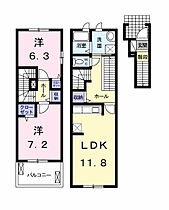 プリムローズII 201 ｜ 愛知県岡崎市渡町字能光前8番地1（賃貸アパート2LDK・2階・64.09㎡） その2