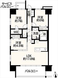 レーベン熊本練兵町(ペット可マンション) 3LDKの間取図画像