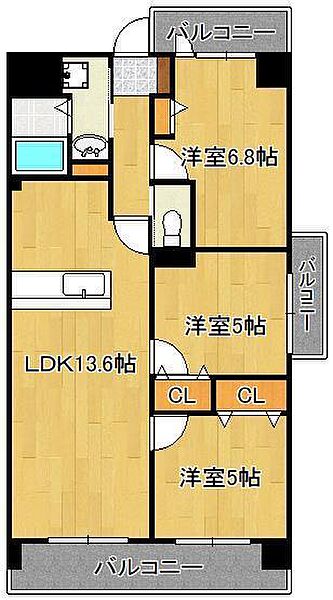 ソレアード苅田 ｜福岡県京都郡苅田町京町2丁目(賃貸マンション3LDK・6階・65.00㎡)の写真 その2