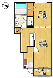 クラールＦＫIIB 1階1LDKの間取り