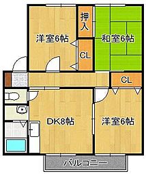 サンビレッジ葛原A 3DKの間取図画像