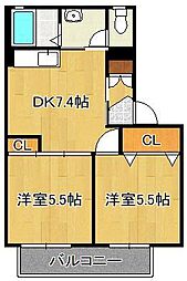 カーサ・ヴェルデ 2DKの間取図画像
