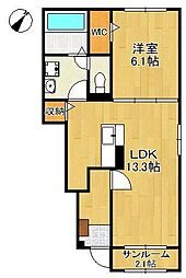 プロムナード苅田I 1LDKの間取図画像