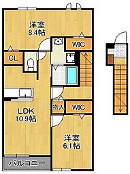 フィデール行橋B 2LDKの間取図画像