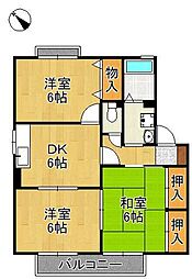 セジュールKB 3DKの間取図画像