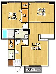 ヴィラ・サンライズA 2LDKの間取図画像