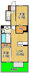 D-ROOM上葛原 2LDKの間取図画像