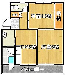 ビレッジハウス小倉南1 2DKの間取図画像