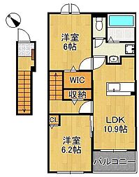 弥生桜IIA棟 2LDKの間取図画像