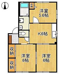 エルミタージュくにたA 3Kの間取図画像